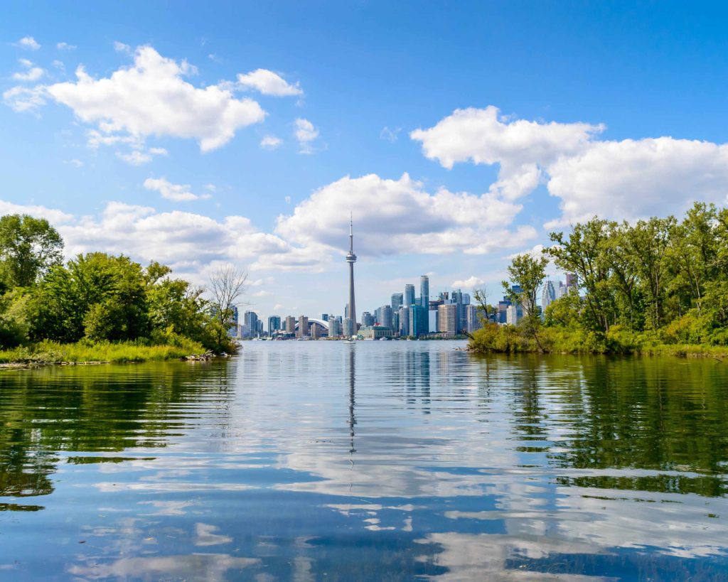 Clear water with view of Toronto CN Tower